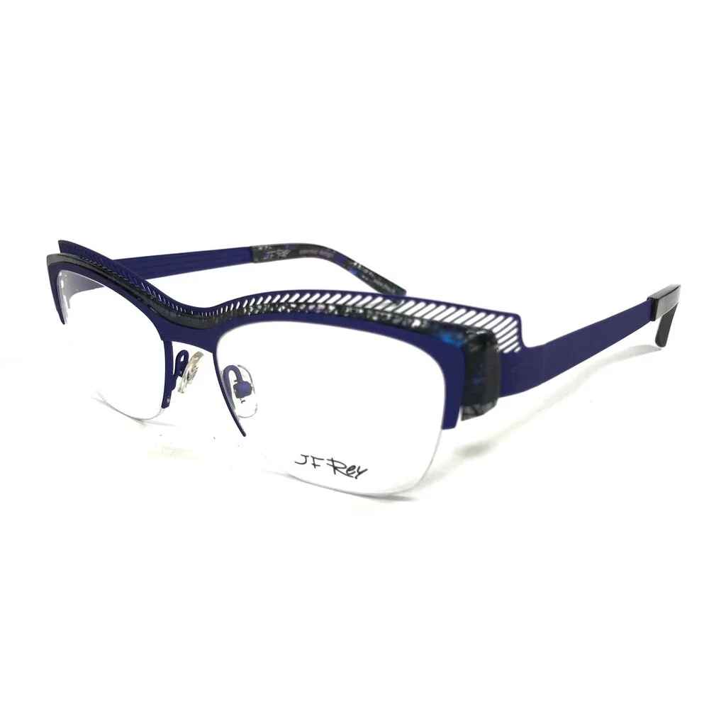 J.F. Rey Eyeglasses Frames JF2574 2200 Blue Gray Demi Cat Eye Half Rim 54-17-136